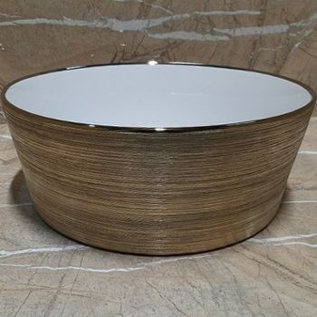 Раковина-чаша CeramaLux 37 C1055 Бело-золотая — фото 1, Раковины накладные