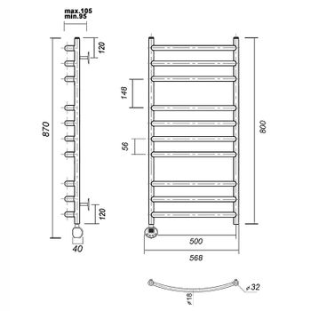 Электрический полотенцесушитель Domoterm Калипсо П10 500x800 EL Золото — фото 3, Электрические полотенцесушители