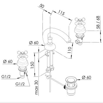Смеситель для раковины Remer Liberty 11CLIVO Бронза — фото 2, Смесители для раковины