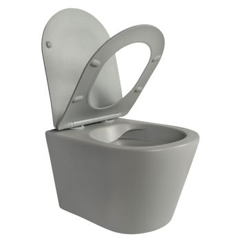 Унитаз подвесной безободковый AQUATEK ВЕГА AQ1905-MG 525*360*320мм, матовый серый, тонкое сиденье с  — фото 6, Подвесные унитазы