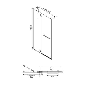 Душевая дверь Iddis Slide 110 SLI6BH1i69 профиль Черный стекло прозрачное — фото 3, Распашные душевые двери