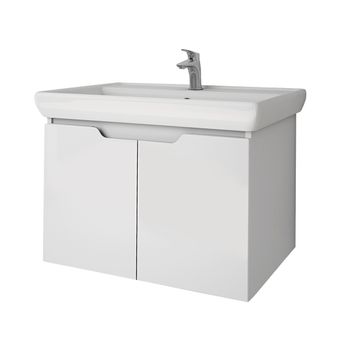 Тумба Q (D), 70 см, подвесная, 2 дверцы, белый глянец — фото 1, Тумбы под раковину