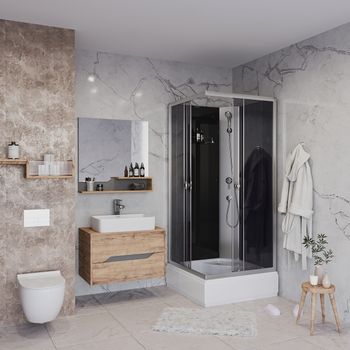 Душевая кабина Niagara Eco E90/26Q/TN/BK (90х90х195) средний поддон(30см),стекло тонированное,4 мест — фото 1, Душевые кабины