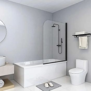 Шторка на ванну Parly 75x130 F04B профиль Черный стекло прозрачное — фото 1, Шторки для ванной распашные