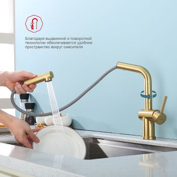 Смеситель для кухни Raglo R86.49.03 Золото матовое — фото 6, Смесители для кухни
