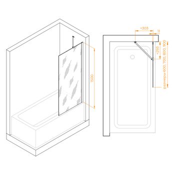 Шторка на ванну  80*150 RGW SC-150 Хром/Прозрачное/6 мм (Easy) — фото 3, Неподвижные шторки для ванной