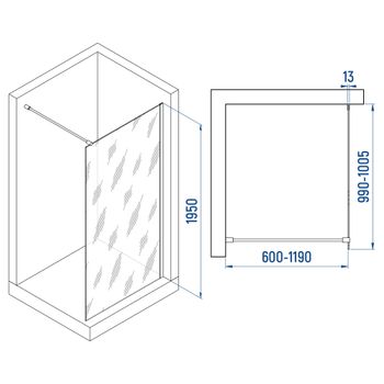 Душевая перегородка INRAIN MONT-010 / 100х195 / Хром / Прозрачное / 8 мм — фото 2, Душевые перегородки