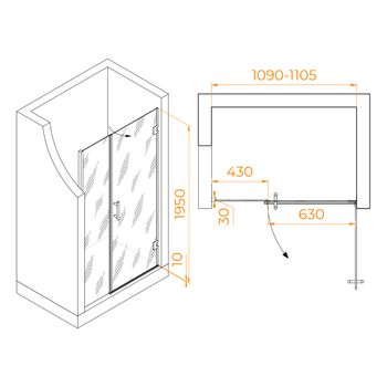 Душевая дверь 110*195 RGW HO-012-B Чёрный/Прозрачное/8 мм — фото 3, Распашные душевые двери