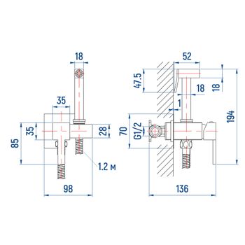 Гигиенический душ со смесителем INR05060-CP Хром (Смеситель/шланг/душ/) — фото 4, Гигиенические души