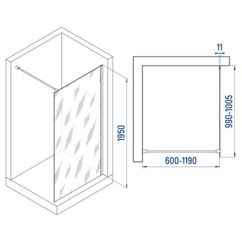 Душевая перегородка INRAIN MONT-002 / 100х195 / Чёрный / Прозрачное / 6 мм — фото 4, Душевые перегородки