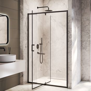 Душевая дверь INRAIN VIN-008 /  90-100х195 / Чёрный / Прозрачное / 6 мм — фото 2, Распашные душевые двери