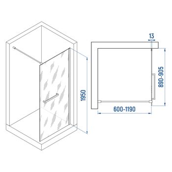 Душевая перегородка INRAIN MONT-040 /  90х195 / Хром / Прозрачное / 8 мм — фото 2, Душевые перегородки