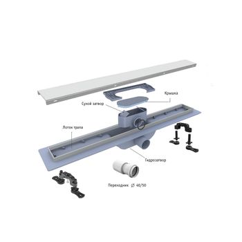 Душевой лоток Drain Leo-11-60 прямой 600 хром Ø 40 мм на ножках, с переходником 40/50 — фото 2, Душевые лотки