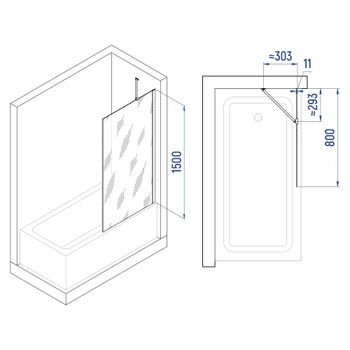 Шторка на ванну INRAIN MC-150 /  80х150 / Чёрный / Прозрачное / 6 мм (Держатель) — фото 3, Неподвижные шторки для ванной
