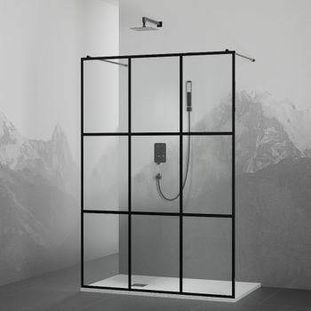 Душевая перегородка INRAIN MONT-018 / 120х200 / Чёрный / Прозрачное(Принт) / 8 мм — фото 1, Душевые перегородки