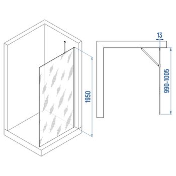 Душевая перегородка INRAIN MONT-110 / 100х195 / Чёрный / Прозрачное / 8 мм — фото 5, Душевые перегородки