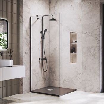 Душевая перегородка INRAIN MONT-110 / 100х195 / Чёрный / Прозрачное / 8 мм — фото 1, Душевые перегородки