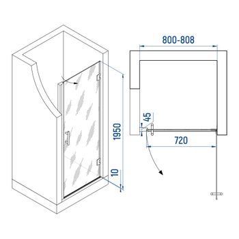 Душевая дверь INRAIN MIT-011 /  80х195 / Чёрный / Прозрачное / 8 мм — фото 1, Распашные душевые двери