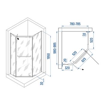 Душевой уголок INRAIN VIN-091 /  80х100х195 / Трапеция ассиметрия / Хром / Прозрачное / 6 мм — фото 2, Душевые уголки трапеция