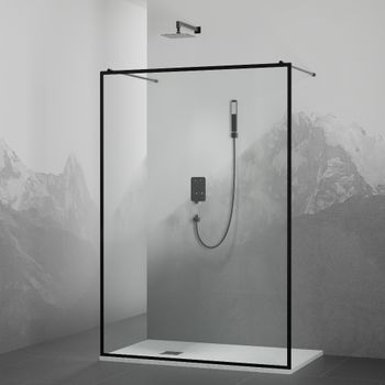 Душевая перегородка INRAIN MONT-017 / 130х200 / Чёрный / Прозрачное(Принт) / 8 мм — фото 1, Душевые перегородки