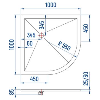 Душевой поддон IN R-100100 графит Полукруг 100*100 — фото 6, Душевые поддоны из искусственного камня