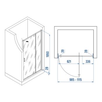 Душевая дверь INRAIN VIN-008 / 100-110х195 / Хром / Прозрачное / 6 мм — фото 5, Распашные душевые двери