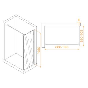 Душевая перегородка  70*195 RGW WA-002 Хром/Прозрачное/6 мм (Easy) — фото 2, Душевые перегородки