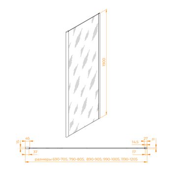 Товар: Боковая панель 70*190 RGW Z-050-5-B Чёрный/Прозрачное/6 мм - фото 2 Боковая панель 70*190 RGW Z-050-5-B Чёрный/Прозрачное/6 мм — фото 2, Боковые стенки