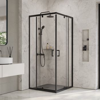 Душевой уголок INRAIN VIN-038 /  90-100х90-100х195 / квадрат / Чёрный / Прозрачное / 6 мм — фото 1, Квадратные душевые уголки