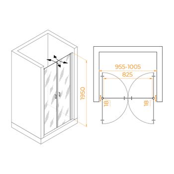 Душевая дверь 100*195 RGW PA-104-B Чёрный/Прозрачное/6 мм (EasyClean) — фото 3, Распашные душевые двери