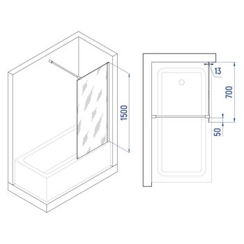 Шторка на ванну INRAIN MC-051 /  70х150 / Чёрный / Прозрачное / 8 мм — фото 2, Неподвижные шторки для ванной