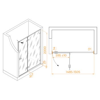 Душевая дверь 150*200 RGW SV-004-B Чёрный/Матовое/8 мм (EasyClean) — фото 2, Распашные душевые двери