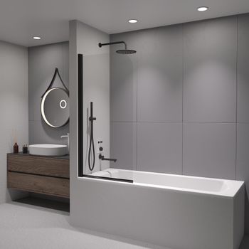 Шторка на ванну  70*140 RGW SC-109-B (140) Чёрный/Прозрачное/6 мм — фото 1, Шторки для ванной распашные