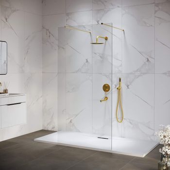 Душевая перегородка 120*195 RGW WA-016-Gb Золото браш/Прозрачное/8 мм — фото 1, Душевые перегородки