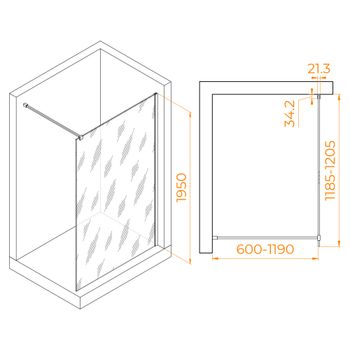 Душевая перегородка INRAIN MONT-001 / 120х195 / Хром / Прозрачное / 10 мм — фото 2, Душевые перегородки