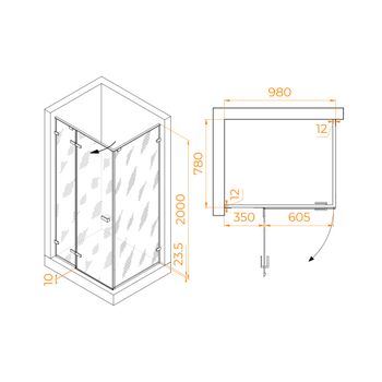 Душевой уголок 100* 80*200 RGW SV-040 Прямоуг./Хром/Матовое/8 мм (2 уп.) — фото 6, Прямоугольные душевые уголки