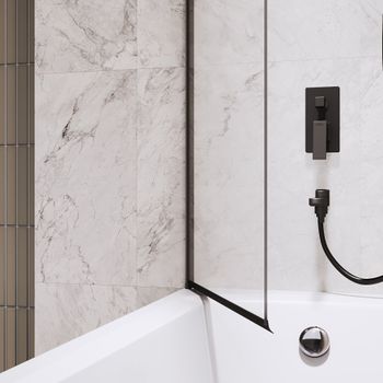 Шторка на ванну INRAIN MC-009 /  70х150 / Чёрный / Прозрачное / 6 мм — фото 2, Шторки для ванной распашные