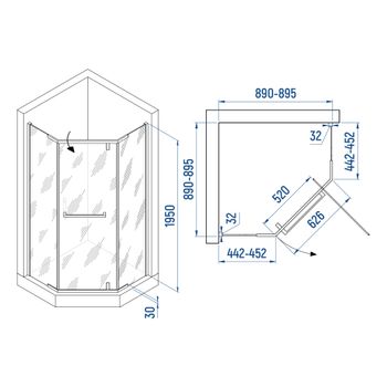 Душевой уголок INRAIN MIT-081 /  90х 90х195 / Трапеция / Чёрный / Матовое / 8 мм — фото 2, Душевые уголки трапеция