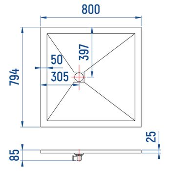 Душевой поддон IN-8080 Белый квадрат 80*80 — фото 6, Душевые поддоны из искусственного камня