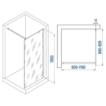 Душевая перегородка INRAIN MONT-002 /  90х195 / Хром / Прозрачное / 6 мм — фото 5, Душевые перегородки