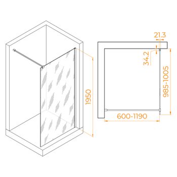 Душевая перегородка INRAIN MONT-001 / 100х195 / Хром / Прозрачное / 10 мм — фото 2, Душевые перегородки