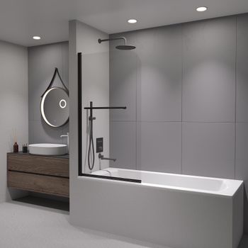 Шторка на ванну  80*140 RGW SC-114-B Чёрный/Прозрачное/6 мм (Easy) — фото 1, Шторки для ванной распашные