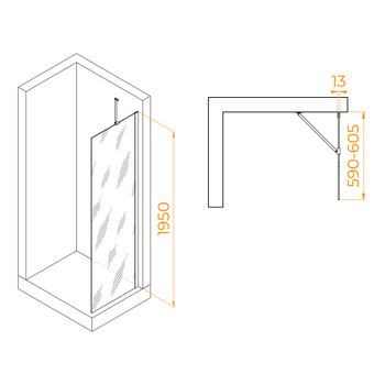 Душевая перегородка INRAIN WH8-60BC / (60*195) / Чёрный / Прозрачное / 8 мм — фото 2, Душевые перегородки