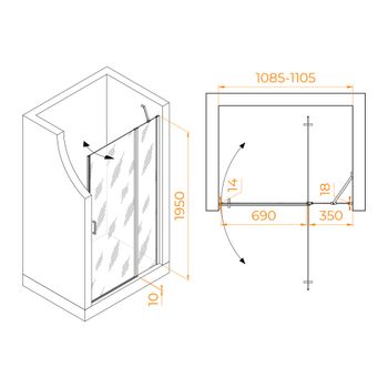 Душевая дверь 110*195 RGW LE-004 Хром/Прозрачное/6 мм — фото 2, Распашные душевые двери