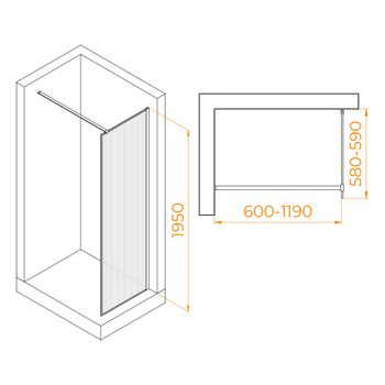 Душевая перегородка  60*195 RGW WA-08 Хром/Ребристое/8 мм (Easy) — фото 5, Душевые перегородки