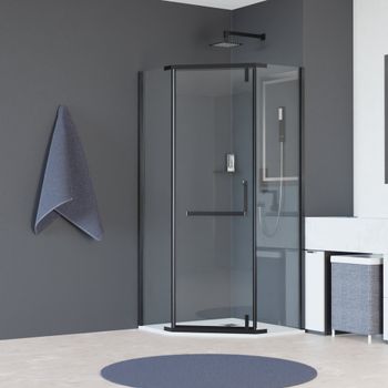 Душевой уголок 100*100*195 RGW HO-081-B Трапеция/Чёрный/Тонированное(серое)/8 мм — фото 1, Душевые уголки трапеция