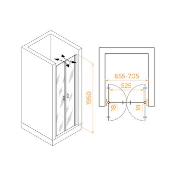 Душевая дверь  70*195 RGW PA-104-Gb Золото браш/Прозрачное/6 мм (EasyClean) — фото 2, Распашные душевые двери