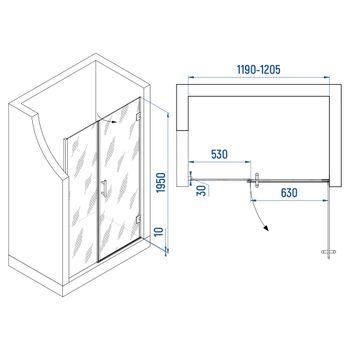 Душевая дверь INRAIN MIT-012 / 120х195 / Хром / Прозрачное / 8 мм — фото 5, Распашные душевые двери