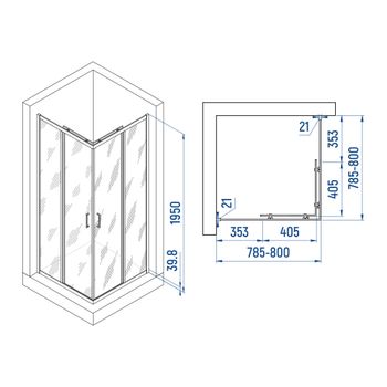 Душевой уголок INRAIN VIN-030 /  80х 80х195 / квадрат / Чёрный / Прозрачное / 6 мм — фото 2, Квадратные душевые уголки
