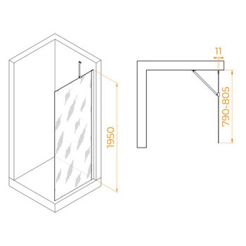 Душевая перегородка INRAIN MONT-102 /  80х195 / Чёрный / Прозрачное / 6 мм — фото 2, Душевые перегородки